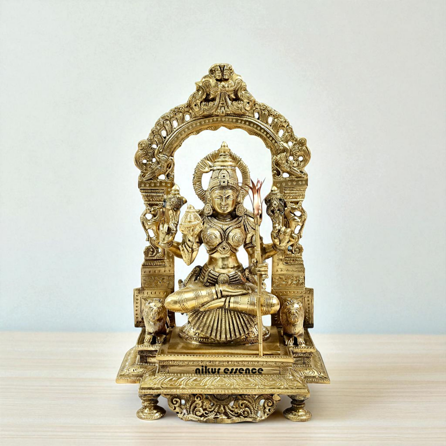 Rajarajeshwari Tripura Sundari Devi seated on kirtimukha throne with Blessing Bronze/Panchaloha idol - 14 Inches Nikuressence
