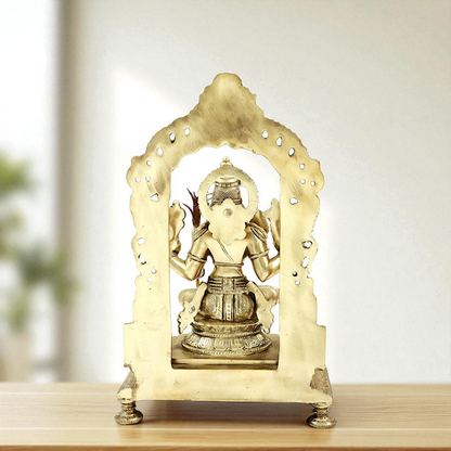 Rajarajeshwari Tripura Sundari Devi seated on kirtimukha throne with Blessing Bronze/Panchaloha idol - 14 Inches Nikuressence