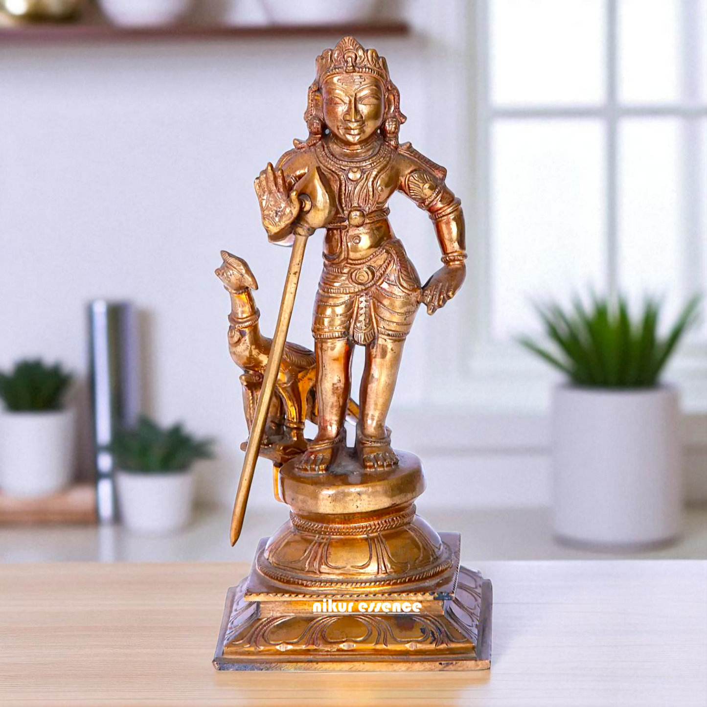 Lord Murugan Kartikeya Swamy Standing with Blessing and peacock Bronze/Panchaloha idol - 8 Inches Nikuressence