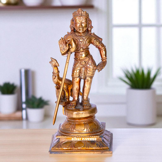 Lord Murugan Kartikeya Swamy Standing with Blessing and peacock Bronze/Panchaloha idol - 8 Inches Nikuressence