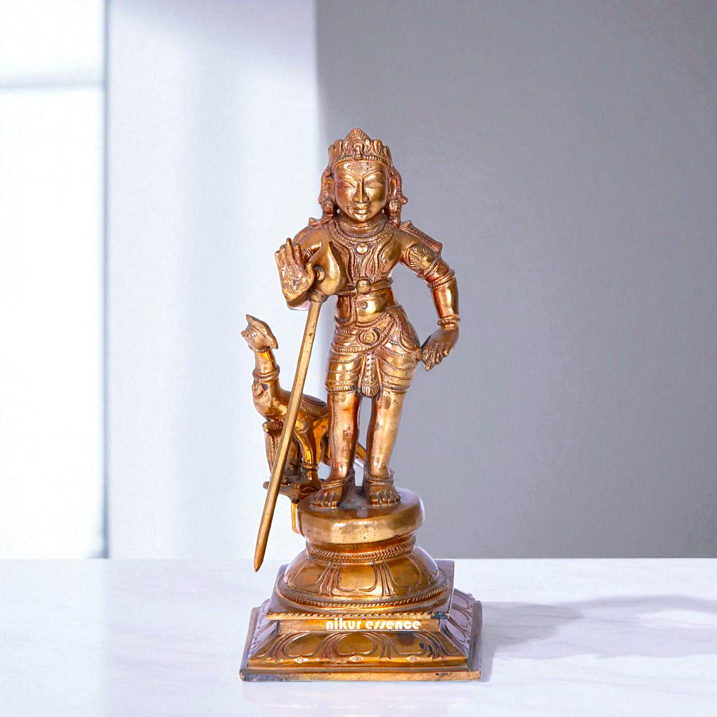 Lord Murugan Kartikeya Swamy Standing with Blessing and peacock Bronze/Panchaloha idol - 8 Inches Nikuressence