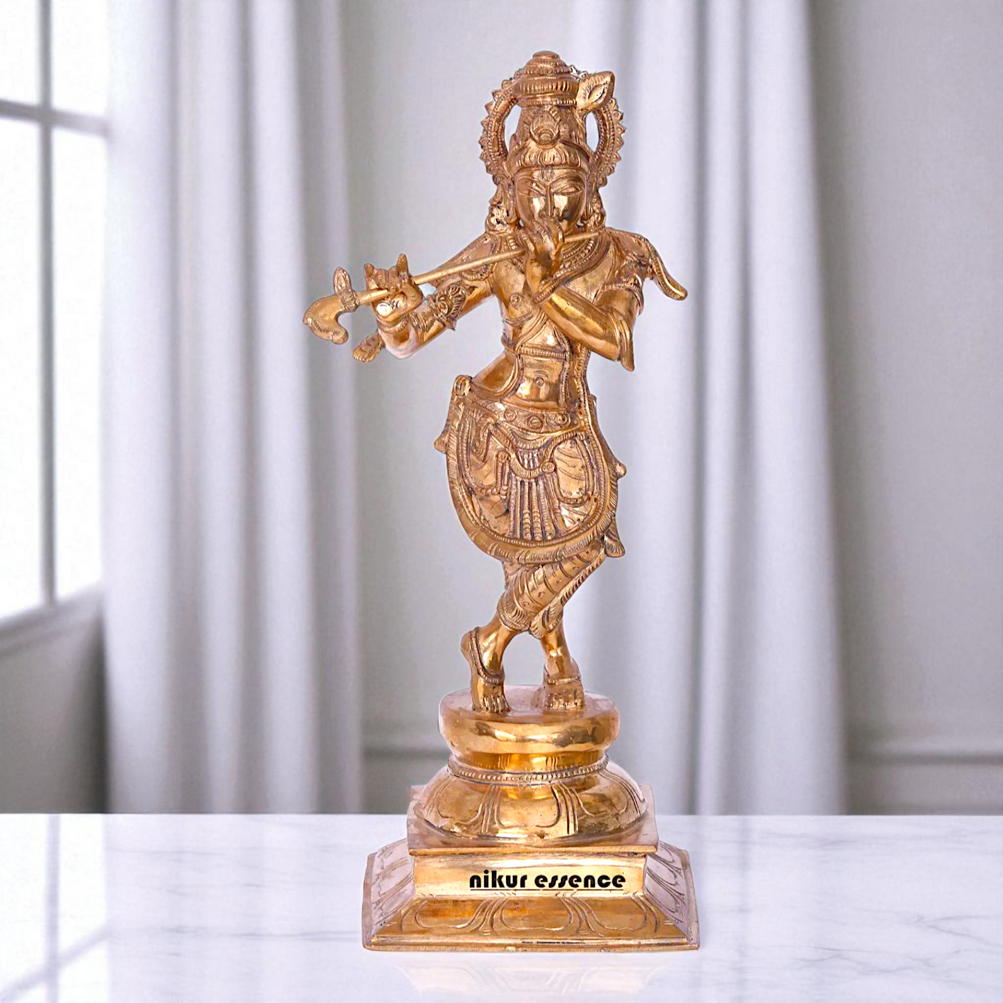 Lord Krishna Bhagwan Standing with Playing Flute Bronze/Panchaloha idol - 13 Inches Nikuressence