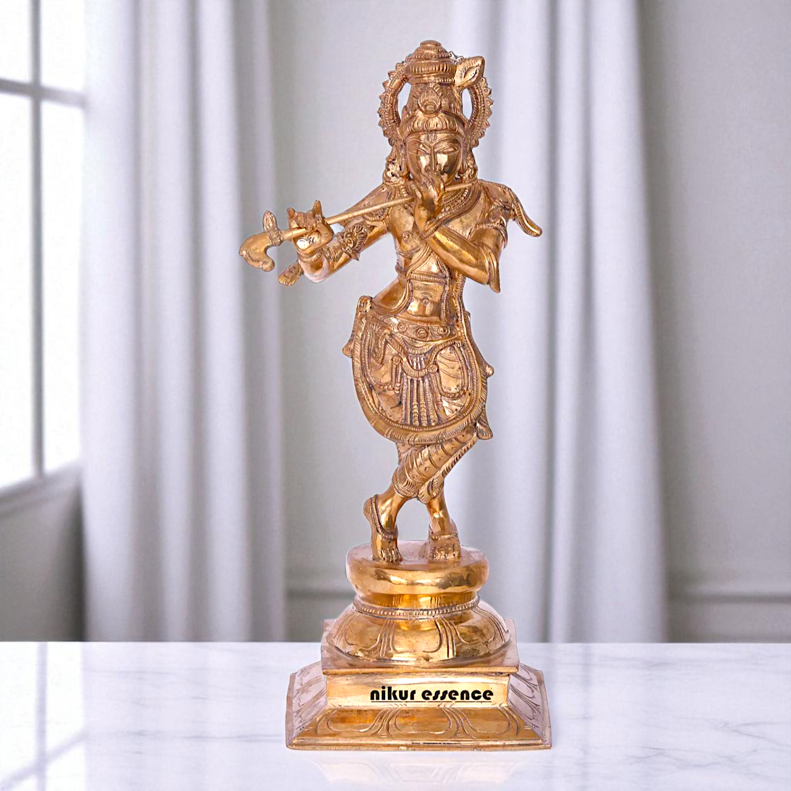 Lord Krishna Bhagwan Standing with Playing Flute Bronze/Panchaloha idol - 13 Inches Nikuressence