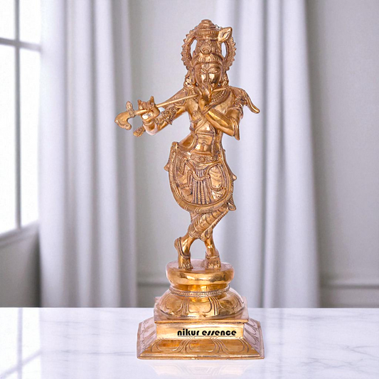 Lord Krishna Bhagwan Standing with Playing Flute Bronze/Panchaloha idol - 13 Inches Nikuressence