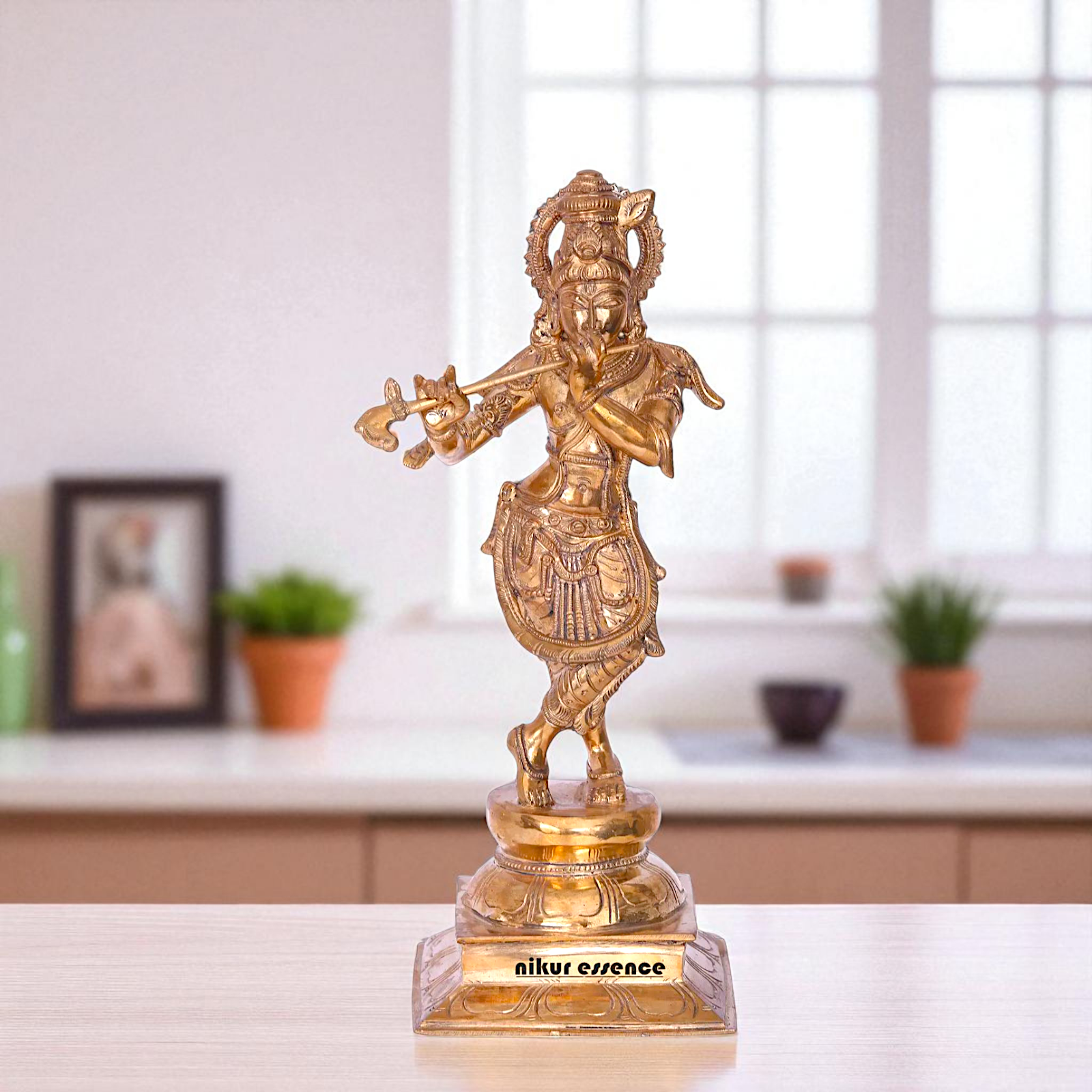 Lord Krishna Bhagwan Standing with Playing Flute Bronze/Panchaloha idol - 13 Inches Nikuressence