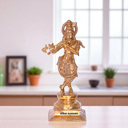 Lord Krishna Bhagwan Standing with Playing Flute Bronze/Panchaloha idol - 13 Inches Nikuressence