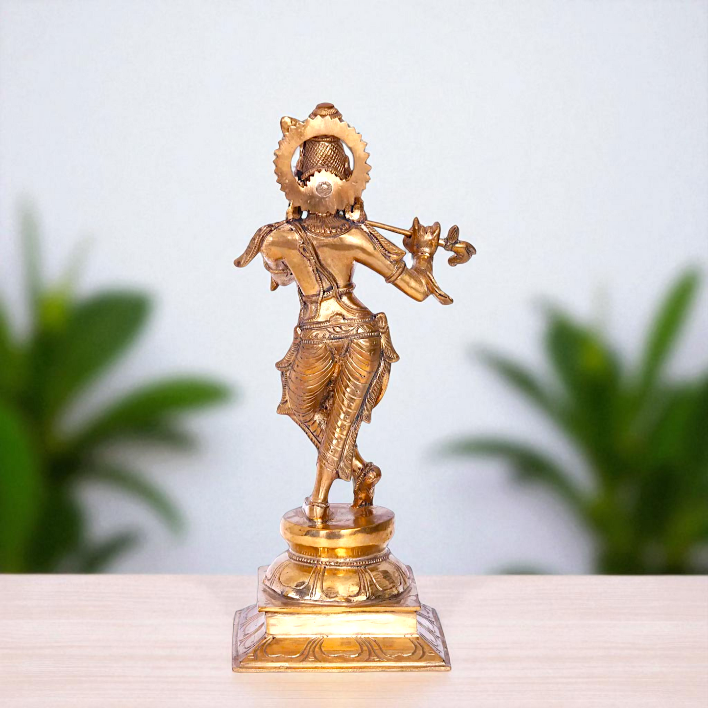 Lord Krishna Bhagwan Standing with Playing Flute Bronze/Panchaloha idol - 13 Inches Nikuressence