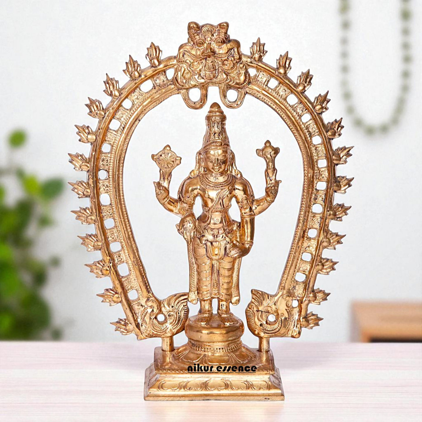 Vishnu standing with Blessing Bronze/Panchaloha idol - 9 Inches Nikuressence