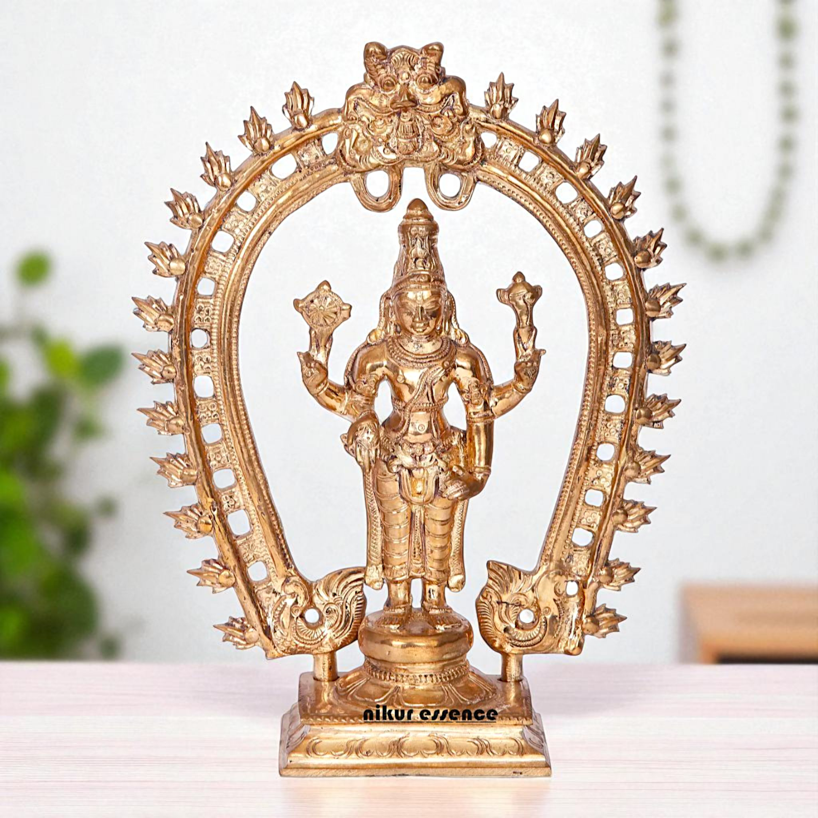 Vishnu standing with Blessing Bronze/Panchaloha idol - 9 Inches Nikuressence