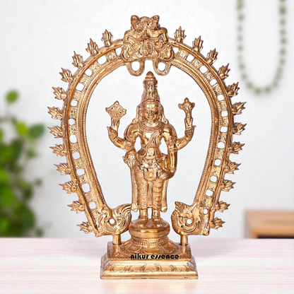 Vishnu standing with Blessing Bronze/Panchaloha idol - 9 Inches Nikuressence