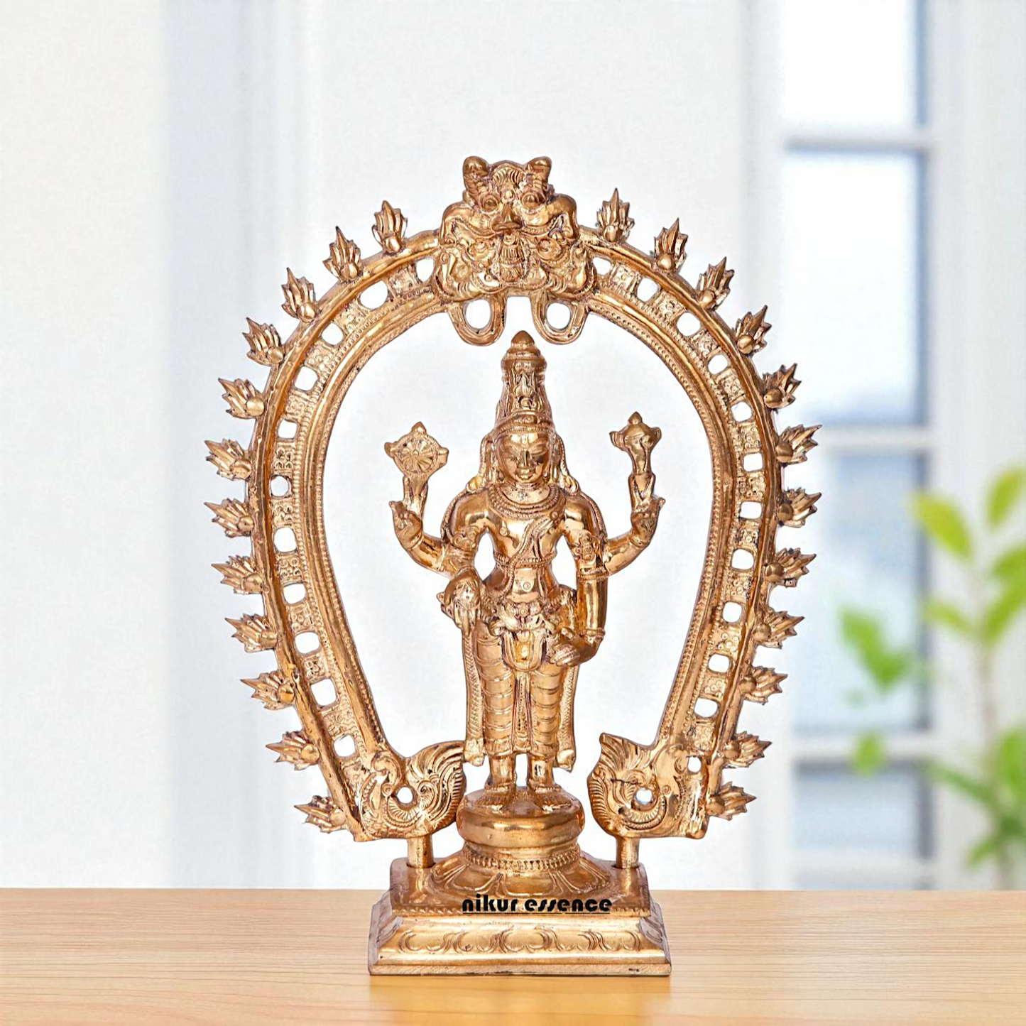 Vishnu standing with Blessing Bronze/Panchaloha idol - 9 Inches Nikuressence