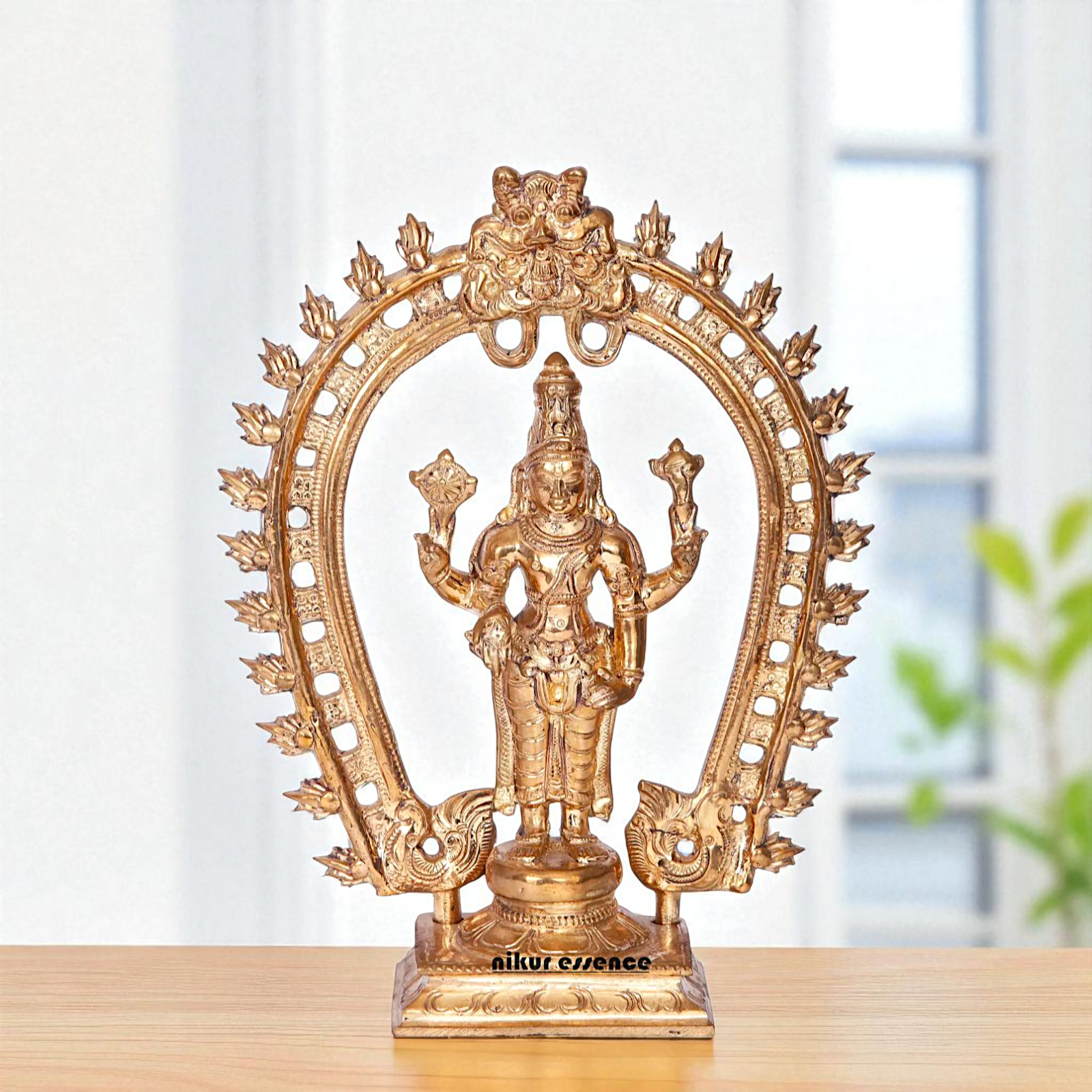 Vishnu standing with Blessing Bronze/Panchaloha idol - 9 Inches Nikuressence