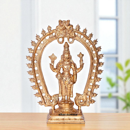 Vishnu standing with Blessing Bronze/Panchaloha idol - 9 Inches Nikuressence