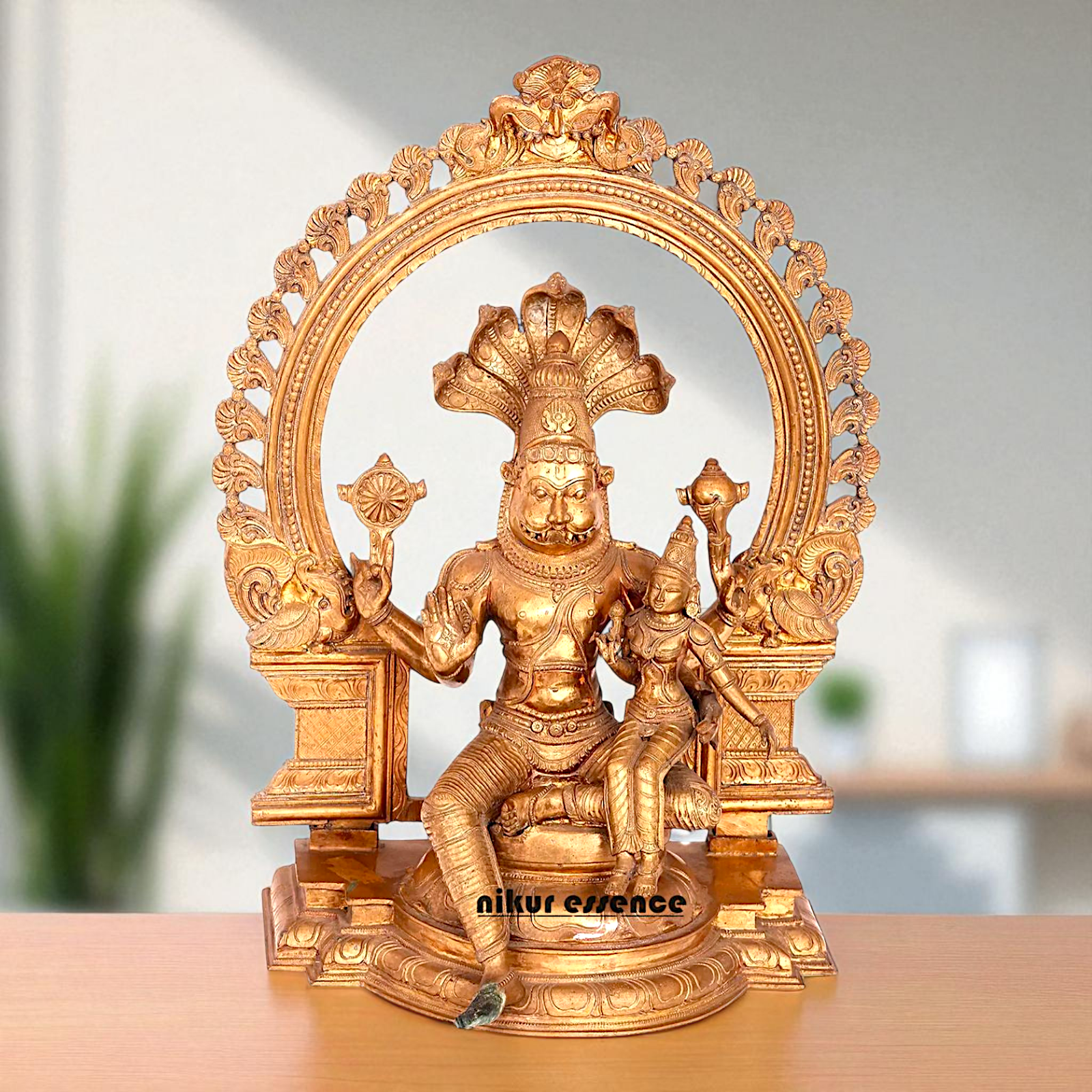 Big Narasimha Vishnu with Lakshmi Seated on kirtimukha throne Blessing Bronze/Panchaloha idol - 22 Inches Nikuressence