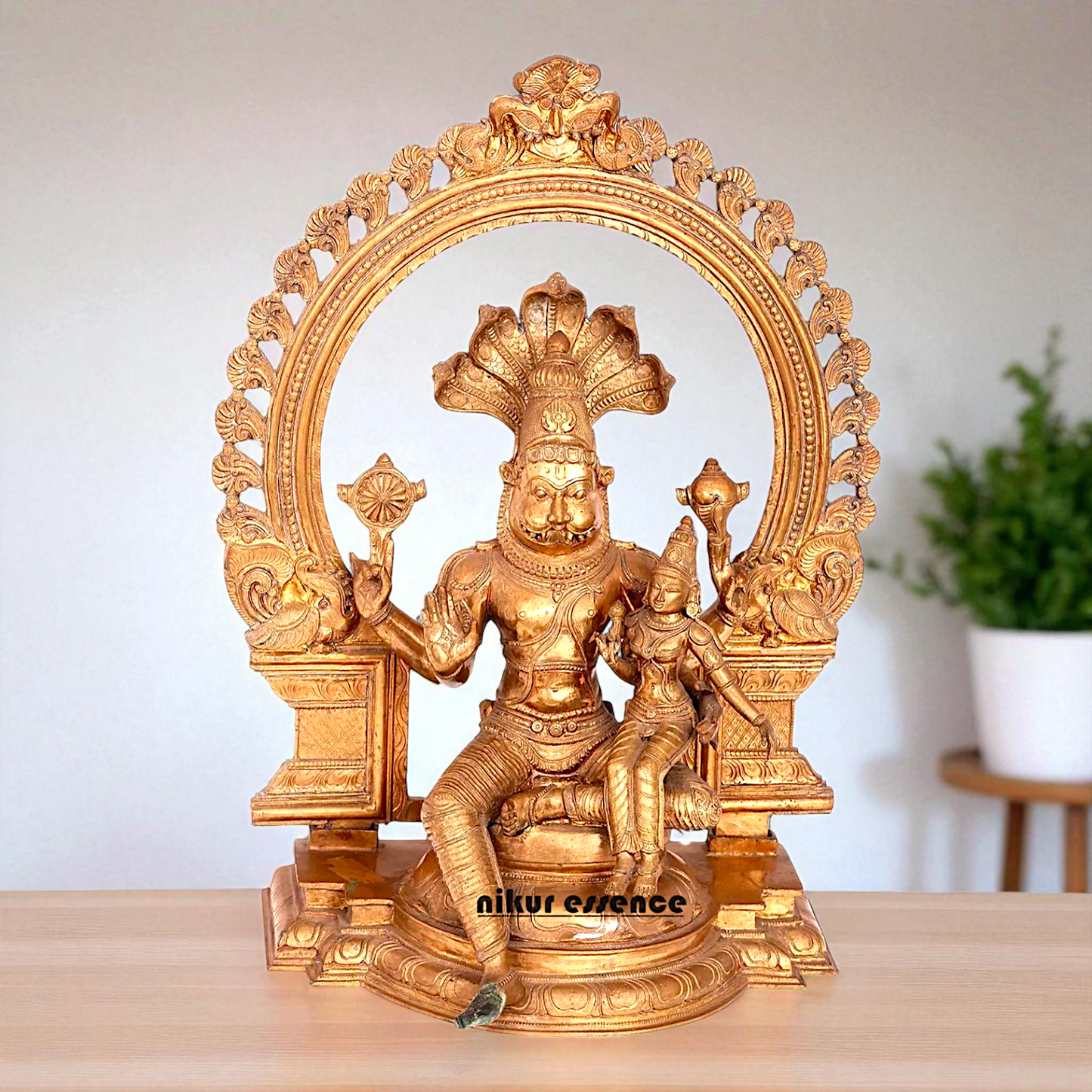 Big Narasimha Vishnu with Lakshmi Seated on kirtimukha throne Blessing Bronze/Panchaloha idol - 22 Inches Nikuressence