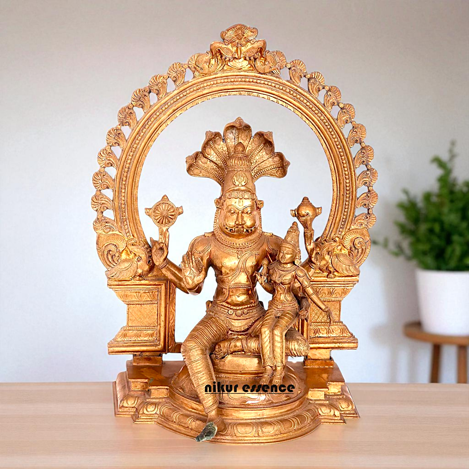 Big Narasimha Vishnu with Lakshmi Seated on kirtimukha throne Blessing Bronze/Panchaloha idol - 22 Inches Nikuressence