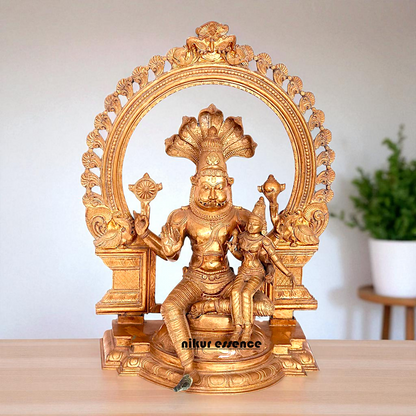 Big Narasimha Vishnu with Lakshmi Seated on kirtimukha throne Blessing Bronze/Panchaloha idol - 22 Inches Nikuressence