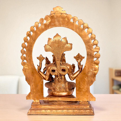 Big Narasimha Vishnu with Lakshmi Seated on kirtimukha throne Blessing Bronze/Panchaloha idol - 22 Inches Nikuressence