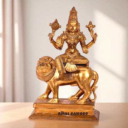 Goddess Durga Sherawali Mata Seated on Lion with Blessing Bronze/Panchaloha statue - 14 Inches Nikuressence