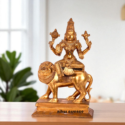 Goddess Durga Sherawali Mata Seated on Lion with Blessing Bronze/Panchaloha statue - 14 Inches Nikuressence