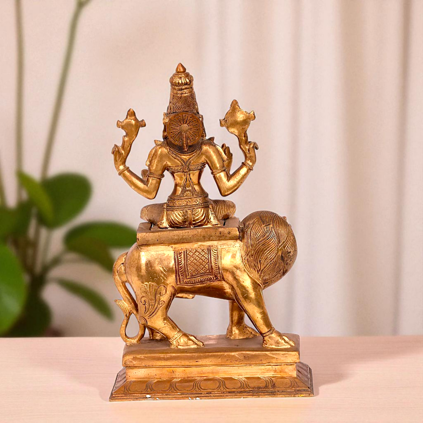 Goddess Durga Sherawali Mata Seated on Lion with Blessing Bronze/Panchaloha statue - 14 Inches Nikuressence