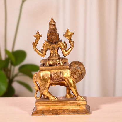 Goddess Durga Sherawali Mata Seated on Lion with Blessing Bronze/Panchaloha statue - 14 Inches Nikuressence