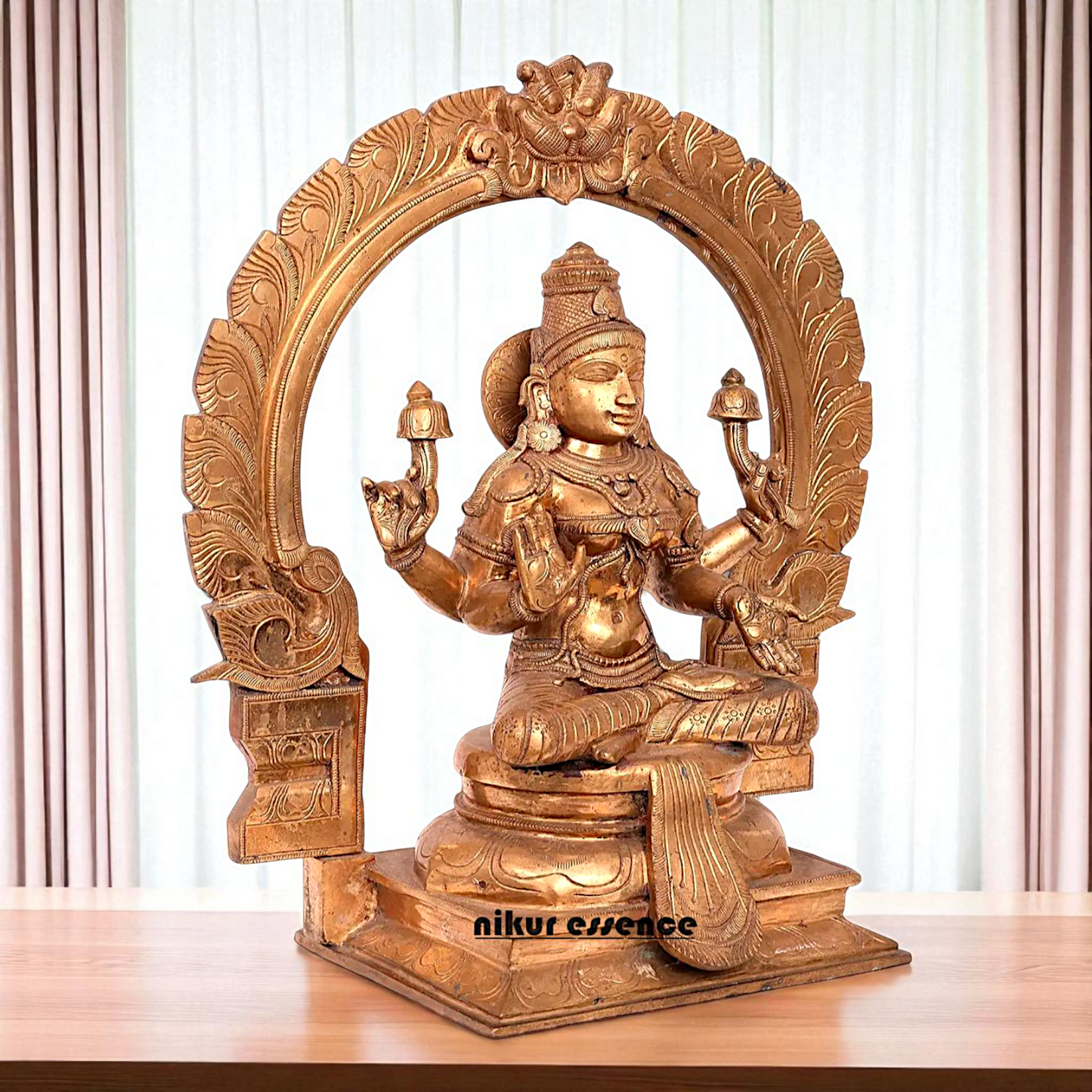 Large Lakshmi Maa Seated on throne with Blessing Bronze/Panchaloha idol - 22 Inches Nikuressence