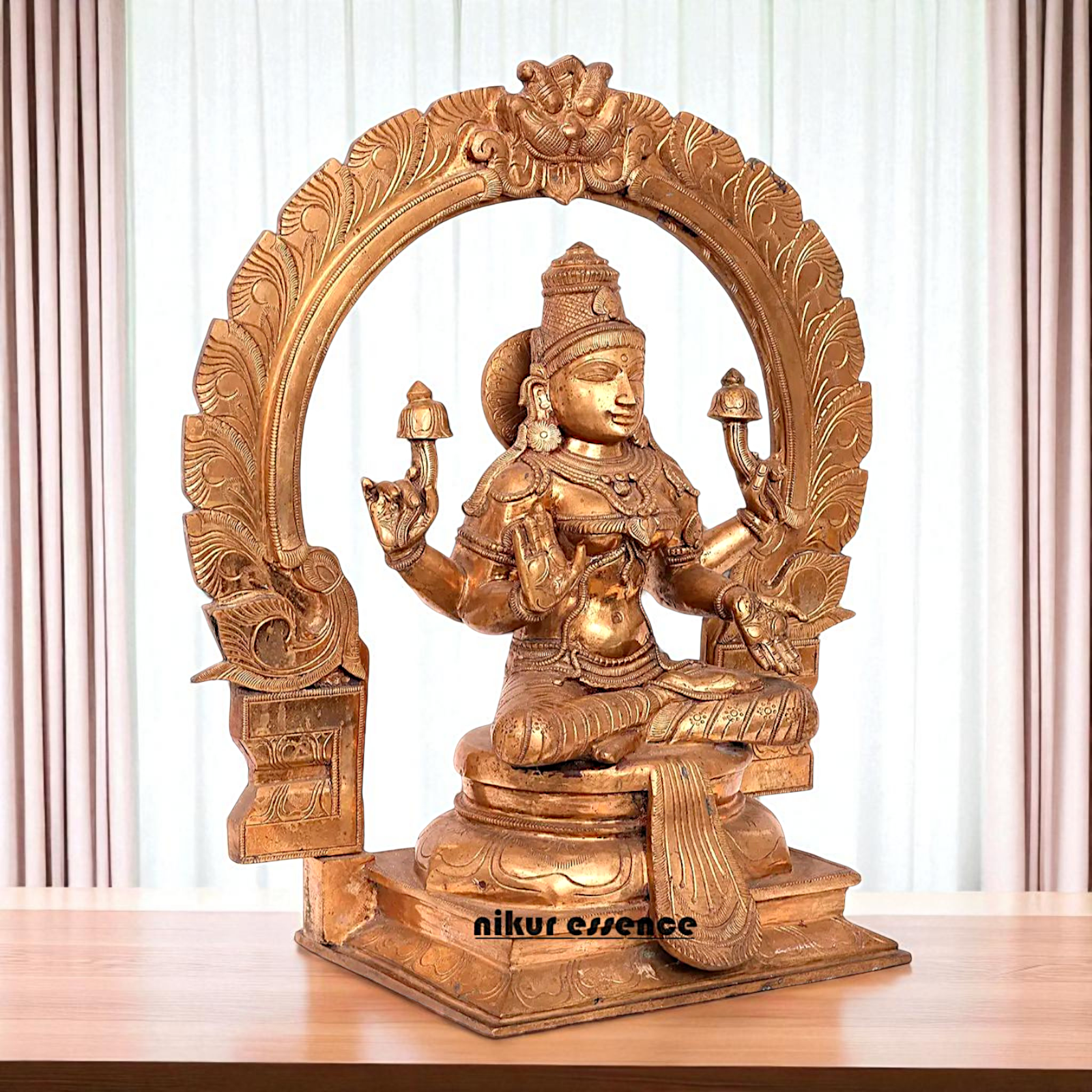 Large Lakshmi Maa Seated on throne with Blessing Bronze/Panchaloha idol - 22 Inches Nikuressence
