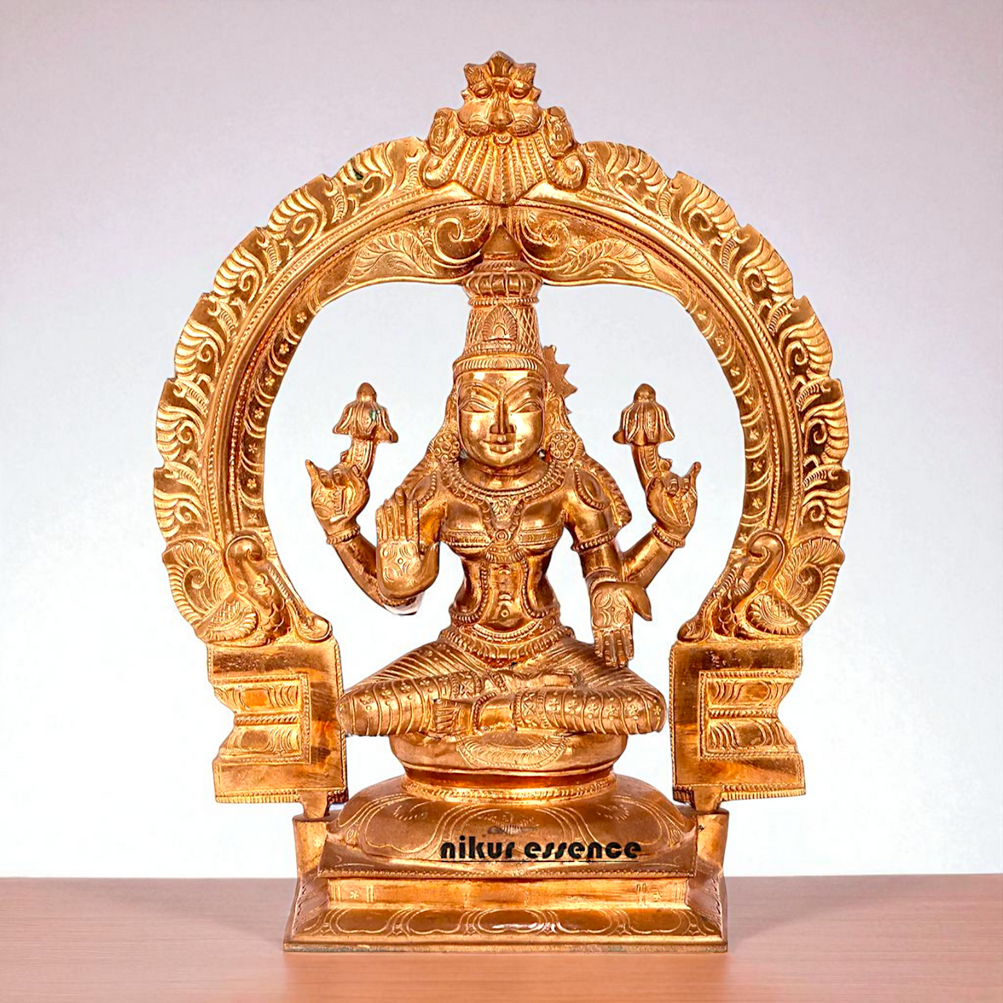 Goddess Lakshmi Mata Seated on kirtimukha throne with Four Armed Bronze/Panchaloha idol - 1 Feet Nikuressence