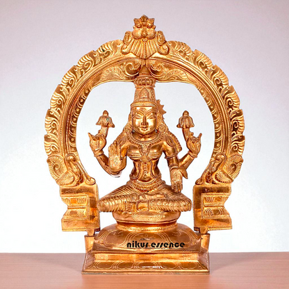 Goddess Lakshmi Mata Seated on kirtimukha throne with Four Armed Bronze/Panchaloha idol - 1 Feet Nikuressence