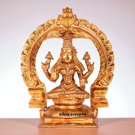 Goddess Lakshmi Mata Seated on kirtimukha throne with Four Armed Bronze/Panchaloha idol - 1 Feet Nikuressence