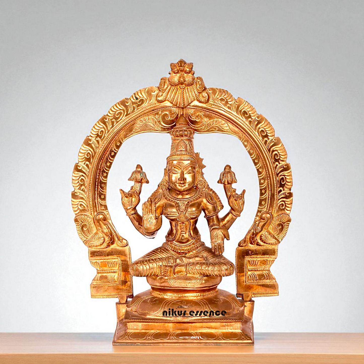 Goddess Lakshmi Mata Seated on kirtimukha throne with Four Armed Bronze/Panchaloha idol - 1 Feet Nikuressence