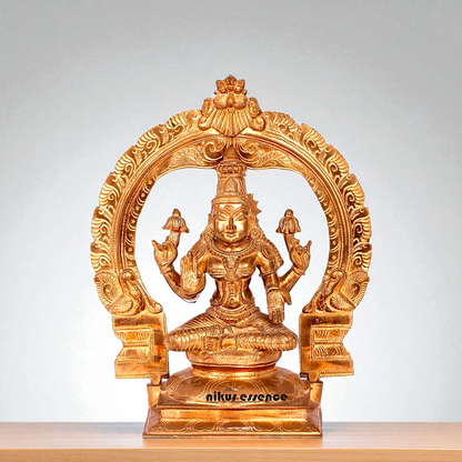 Goddess Lakshmi Mata Seated on kirtimukha throne with Four Armed Bronze/Panchaloha idol - 1 Feet Nikuressence