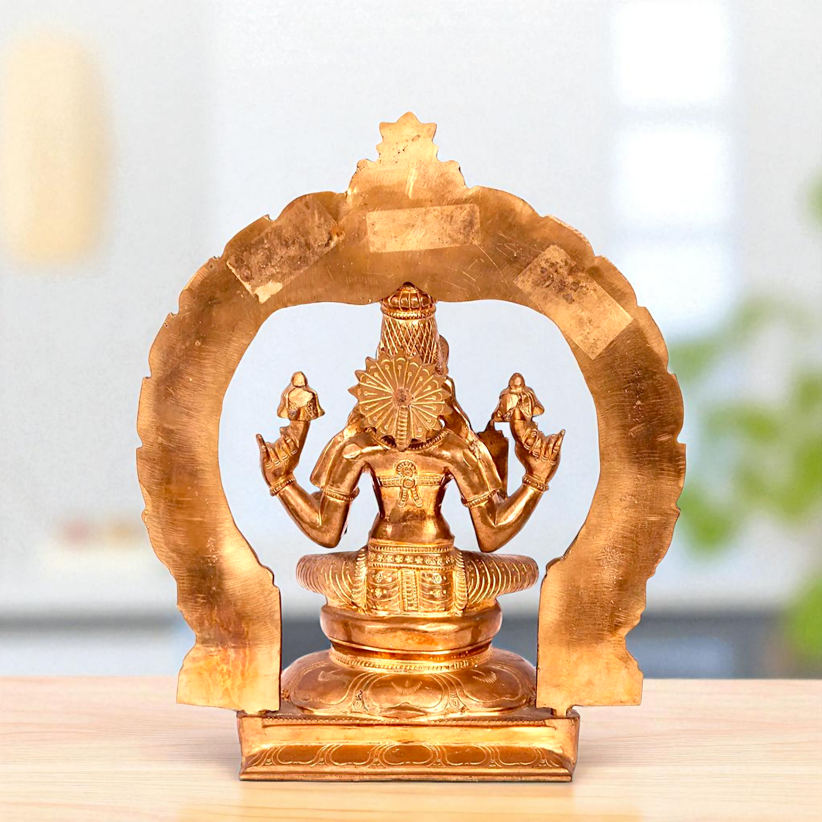 Goddess Lakshmi Mata Seated on kirtimukha throne with Four Armed Bronze/Panchaloha idol - 1 Feet Nikuressence