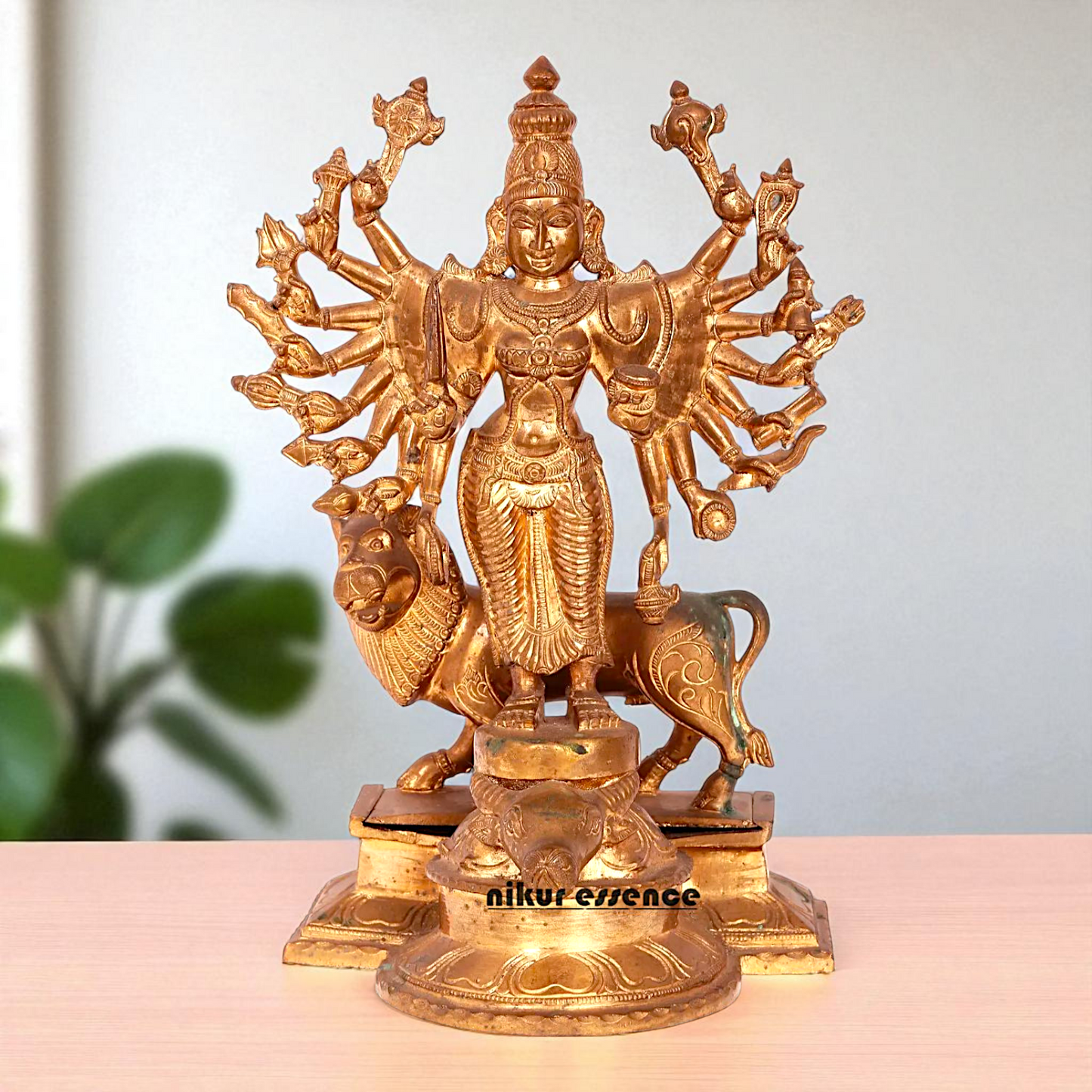 Goddess Durga Sherawali Standing with Lion Bronze/Panchaloha idol - 13 Inches Nikuressence
