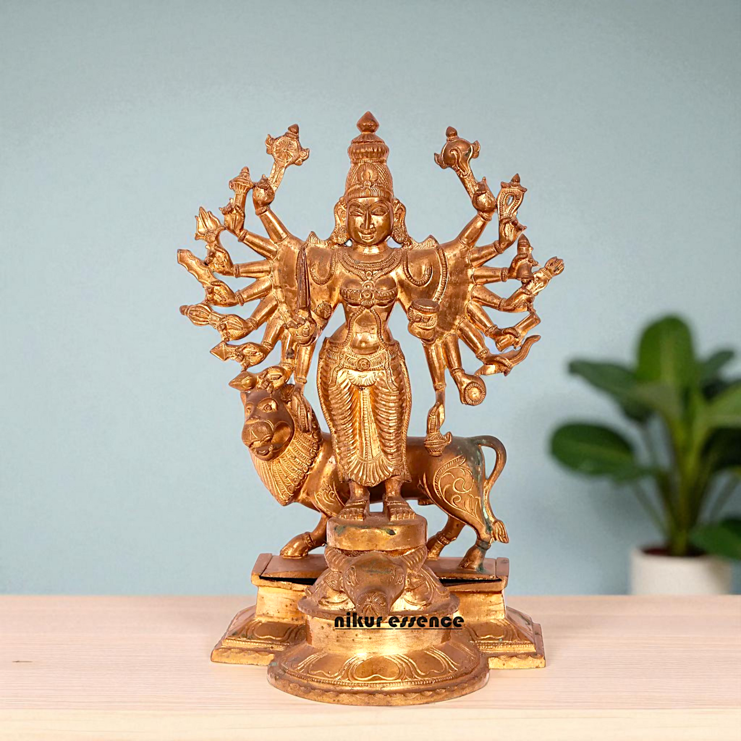 Goddess Durga Sherawali Standing with Lion Bronze/Panchaloha idol - 13 Inches Nikuressence