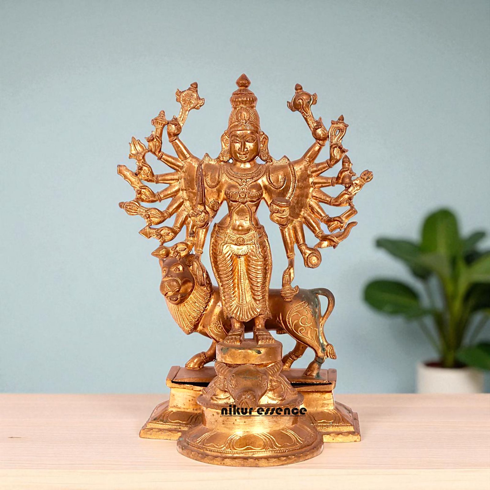 Goddess Durga Sherawali Standing with Lion Bronze/Panchaloha idol - 13 Inches Nikuressence