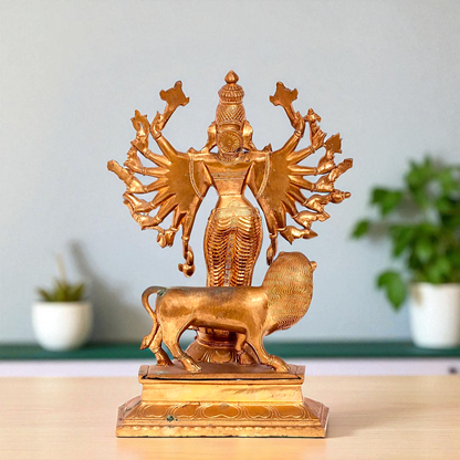 Goddess Durga Sherawali Standing with Lion Bronze/Panchaloha idol - 13 Inches Nikuressence