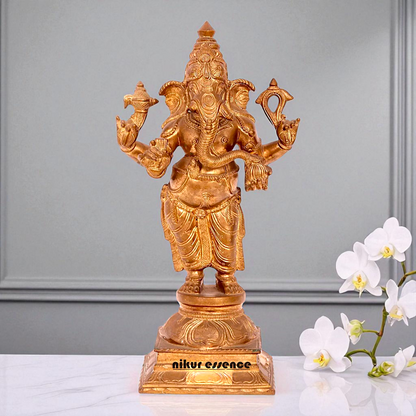 Lord Ganesha Ganpati Bappa morya Standing with Four Armed Bronze/Panchaloha idol - 15 Inches Nikuressence