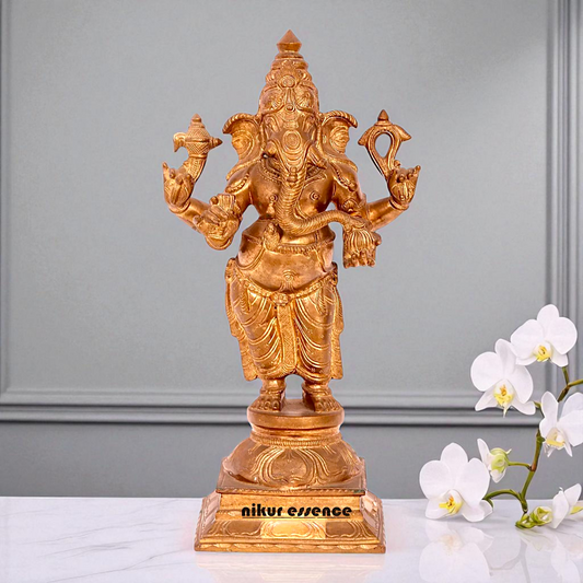Lord Ganesha Ganpati Bappa morya Standing with Four Armed Bronze/Panchaloha idol - 15 Inches Nikuressence