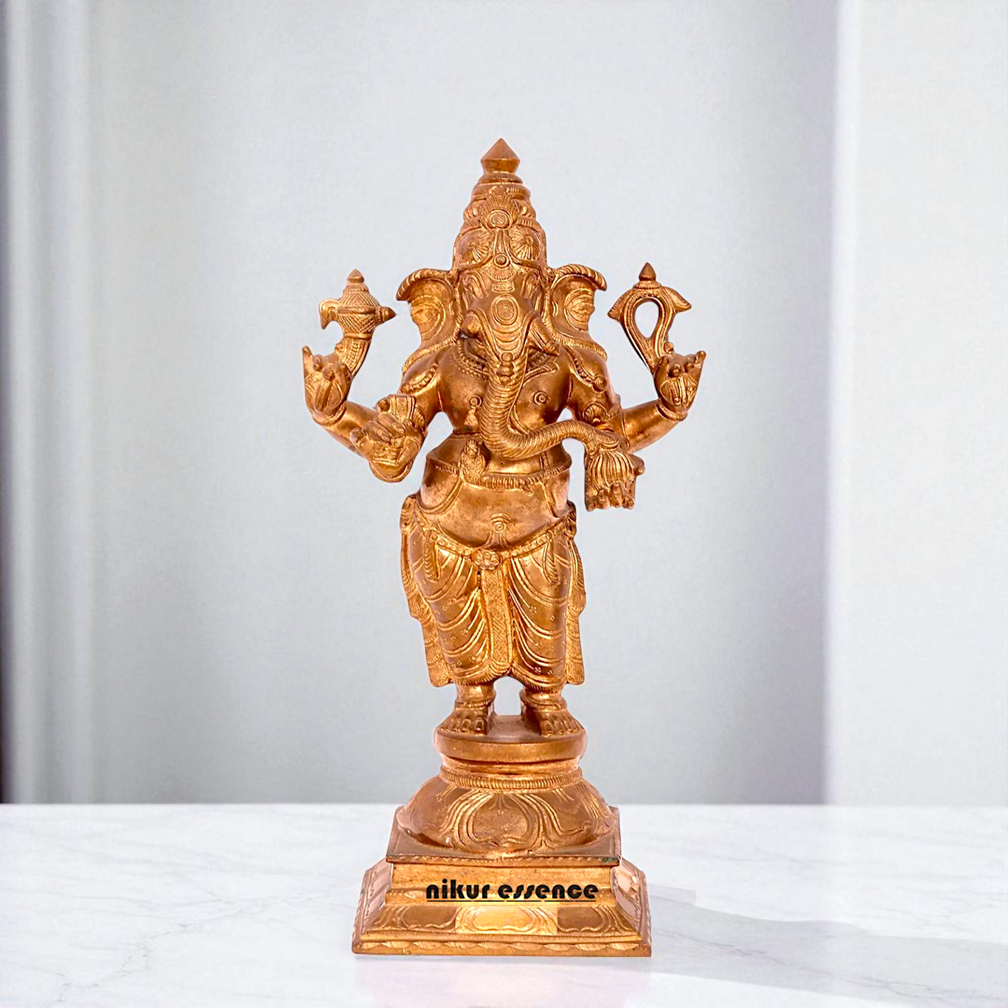 Lord Ganesha Ganpati Bappa morya Standing with Four Armed Bronze/Panchaloha idol - 15 Inches Nikuressence