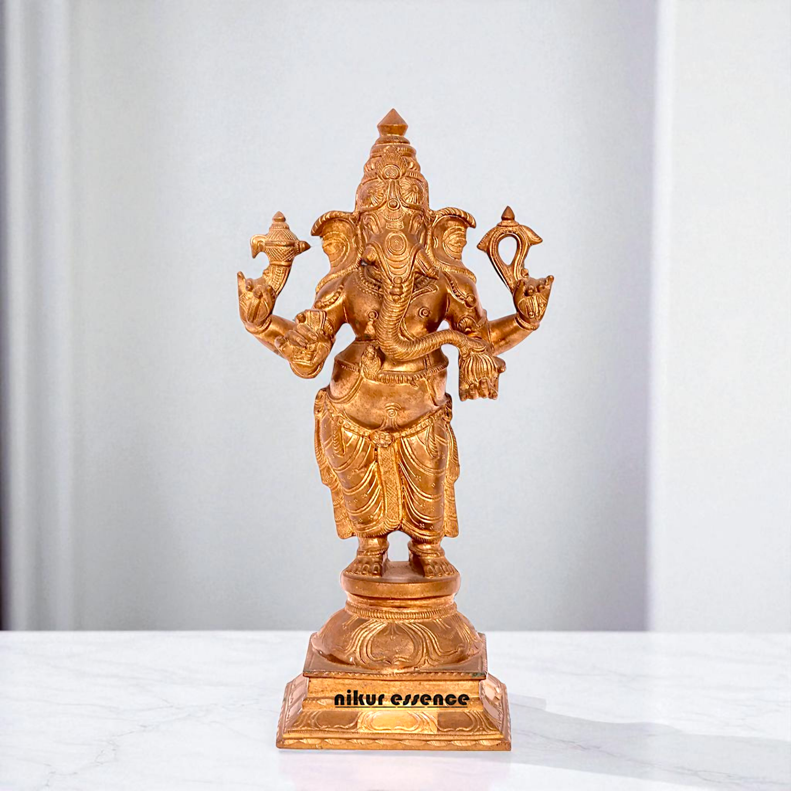 Lord Ganesha Ganpati Bappa morya Standing with Four Armed Bronze/Panchaloha idol - 15 Inches Nikuressence