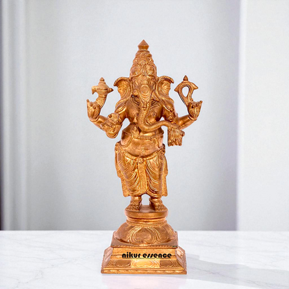 Lord Ganesha Ganpati Bappa morya Standing with Four Armed Bronze/Panchaloha idol - 15 Inches Nikuressence