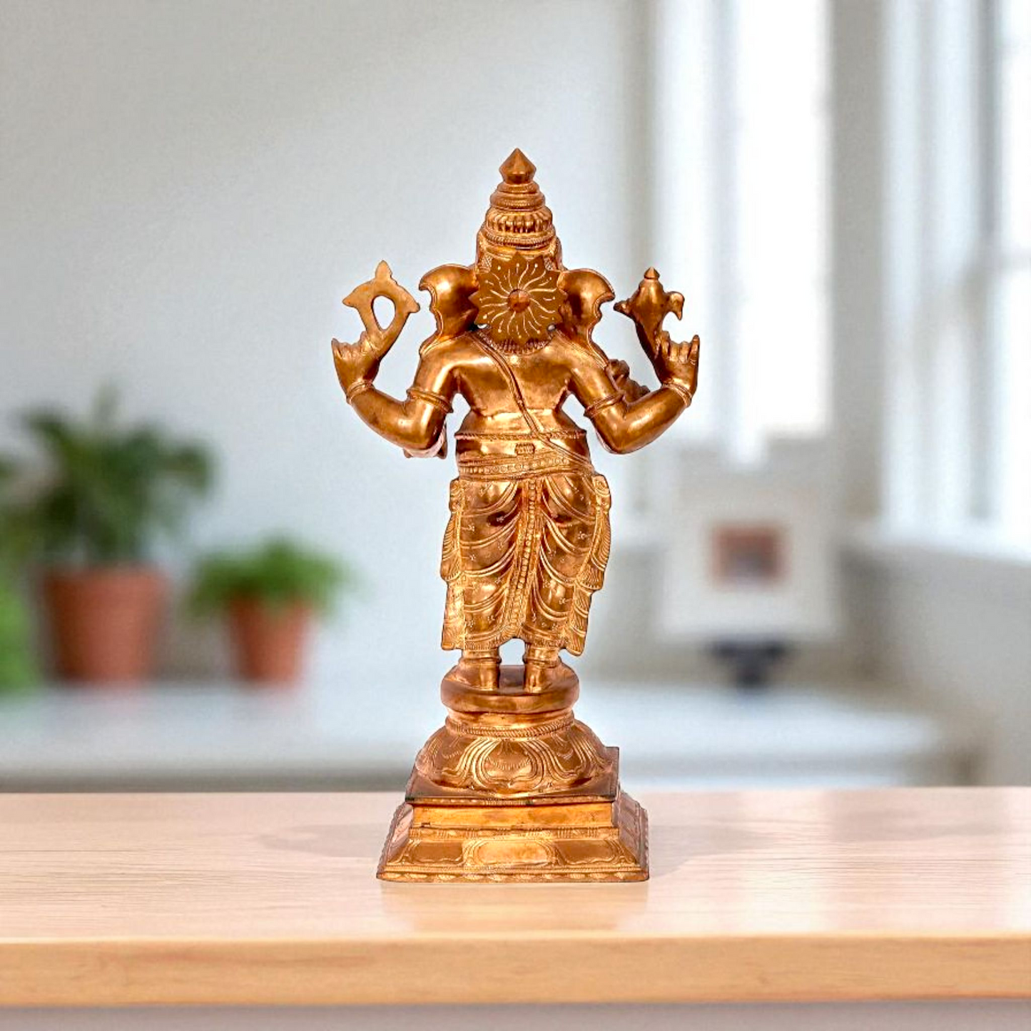 Lord Ganesha Ganpati Bappa morya Standing with Four Armed Bronze/Panchaloha idol - 15 Inches Nikuressence