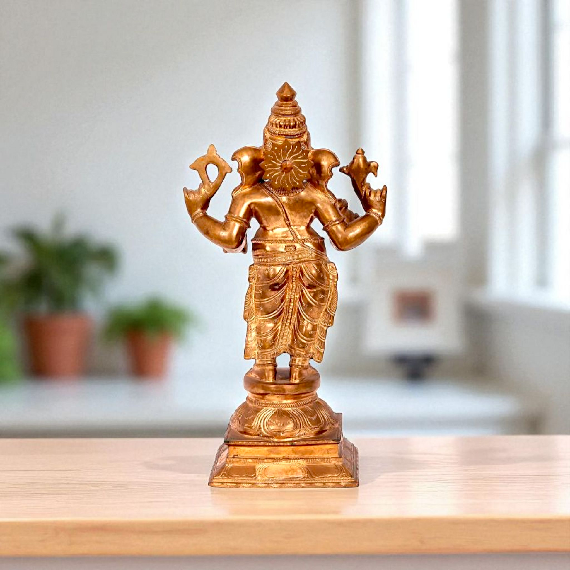 Lord Ganesha Ganpati Bappa morya Standing with Four Armed Bronze/Panchaloha idol - 15 Inches Nikuressence