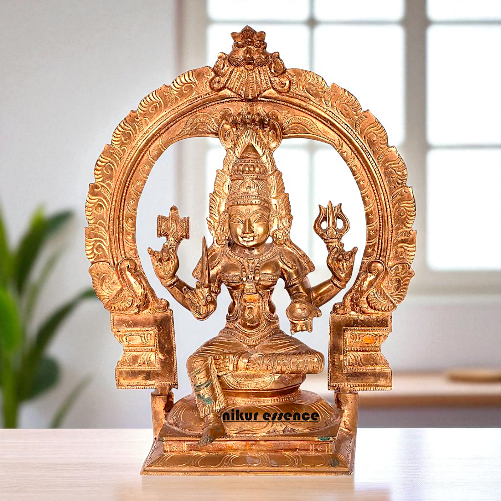 Goddess Mariamman Durga seated on kirtimukha throne Blessing Bronze/Panchaloha idol 1 Feet Nikuressence