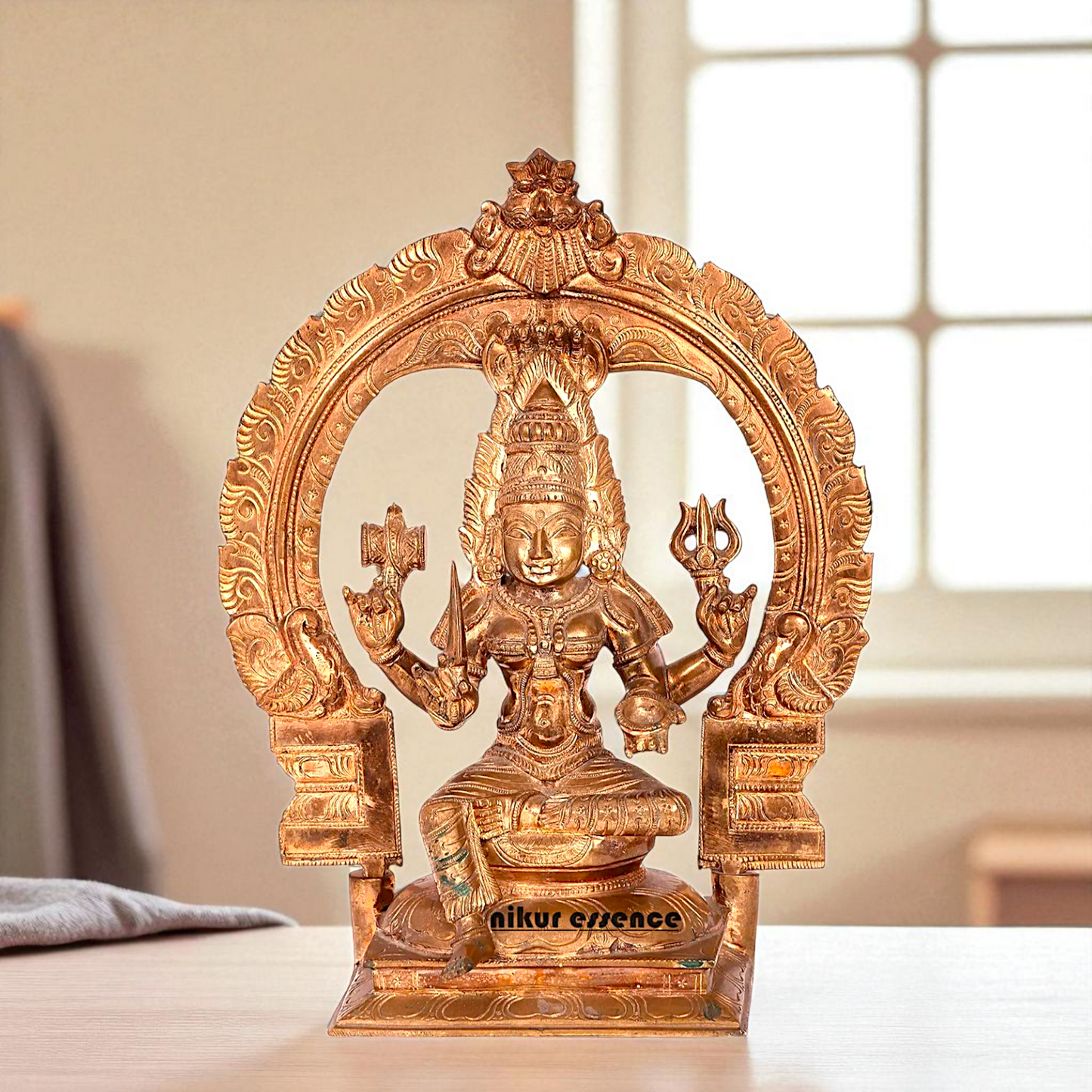 Goddess Mariamman Durga seated on kirtimukha throne Blessing Bronze/Panchaloha idol 1 Feet Nikuressence