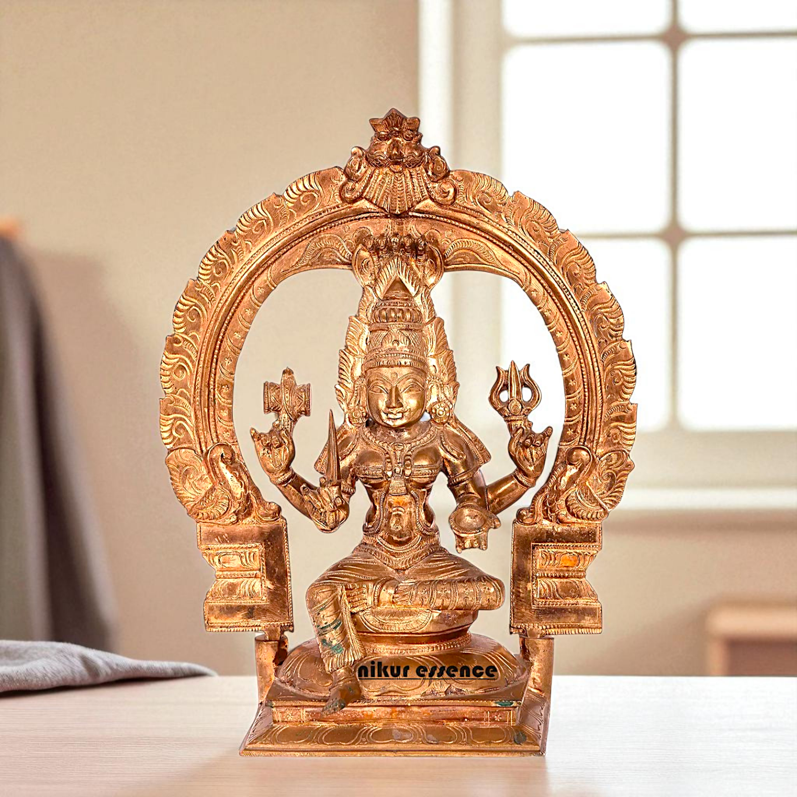 Goddess Mariamman Durga seated on kirtimukha throne Blessing Bronze/Panchaloha idol 1 Feet Nikuressence