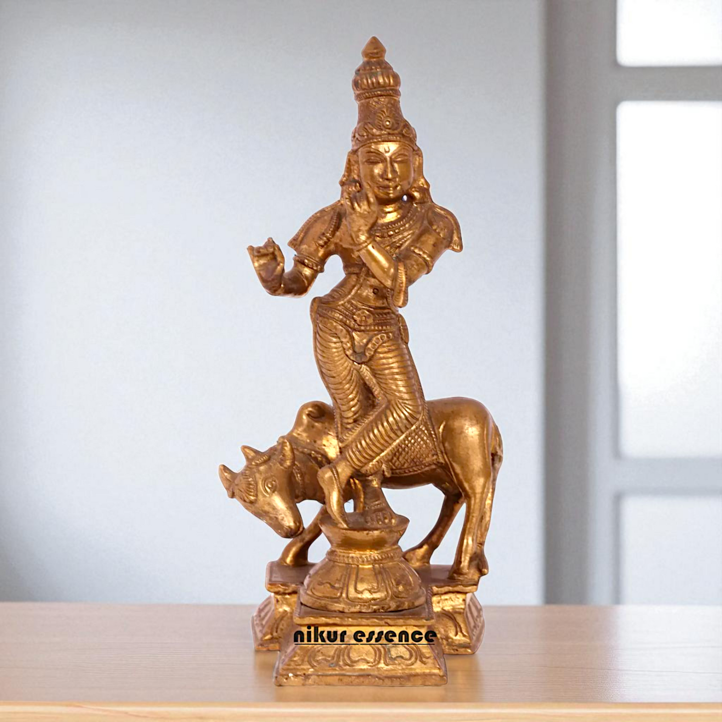 Lord Gopal Krishna Standing with cow Bronze/Panchaloha idol - 8 Inches Nikuressence