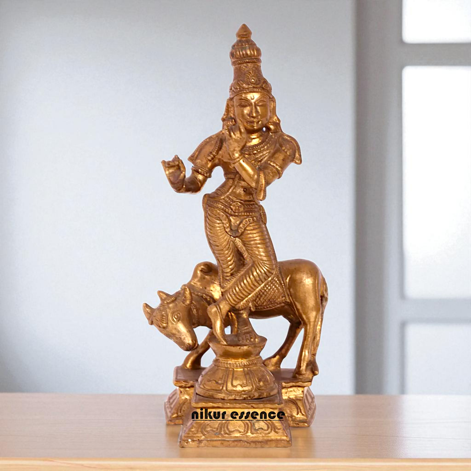 Lord Gopal Krishna Standing with cow Bronze/Panchaloha idol - 8 Inches Nikuressence